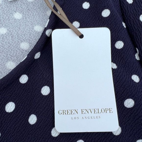 NWT Green Envelope Navy Blue Polka Dot Top size Large New with tag - Picture 7 of 9